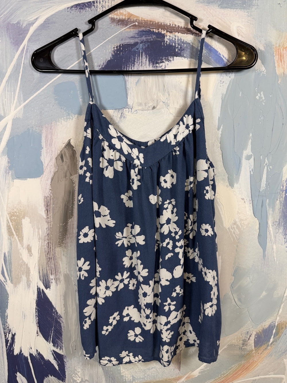 Gap Blue Floral Shirred Cami Tank Top S Y2K Boho Cottagecore Coastal